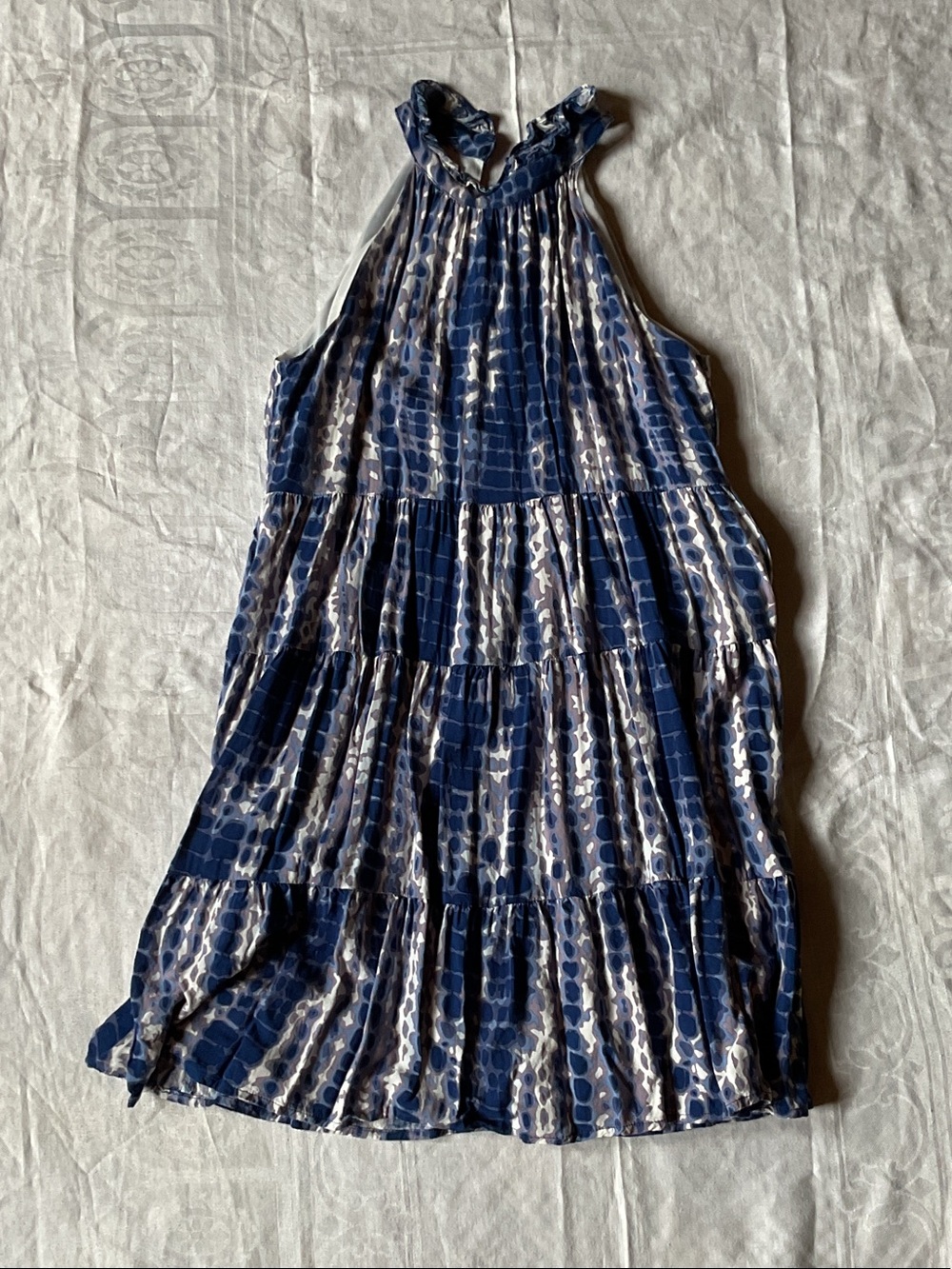 THML Navy and White Tiered Halter Dress